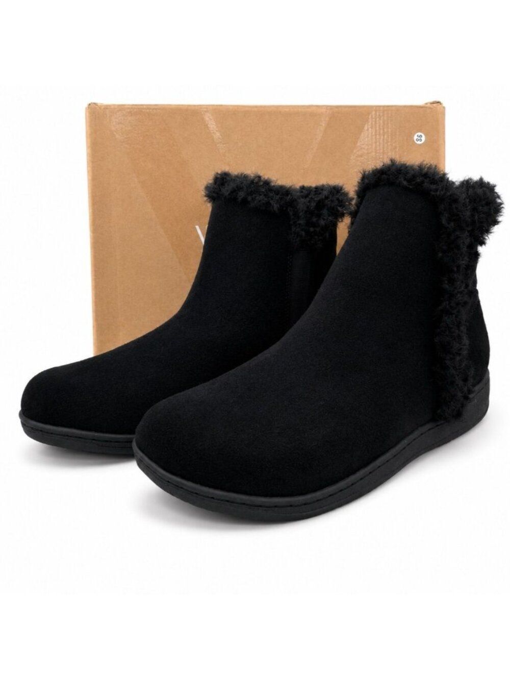 Vionic Unwind Supportive Bootie Womens 8 Black Faux Fur Arch Support Ankle Boots